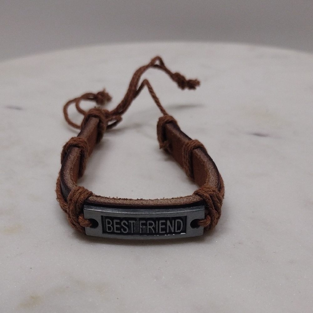 Silver Tone Friendship Dark Brown Adjustable Bracelet BA-15